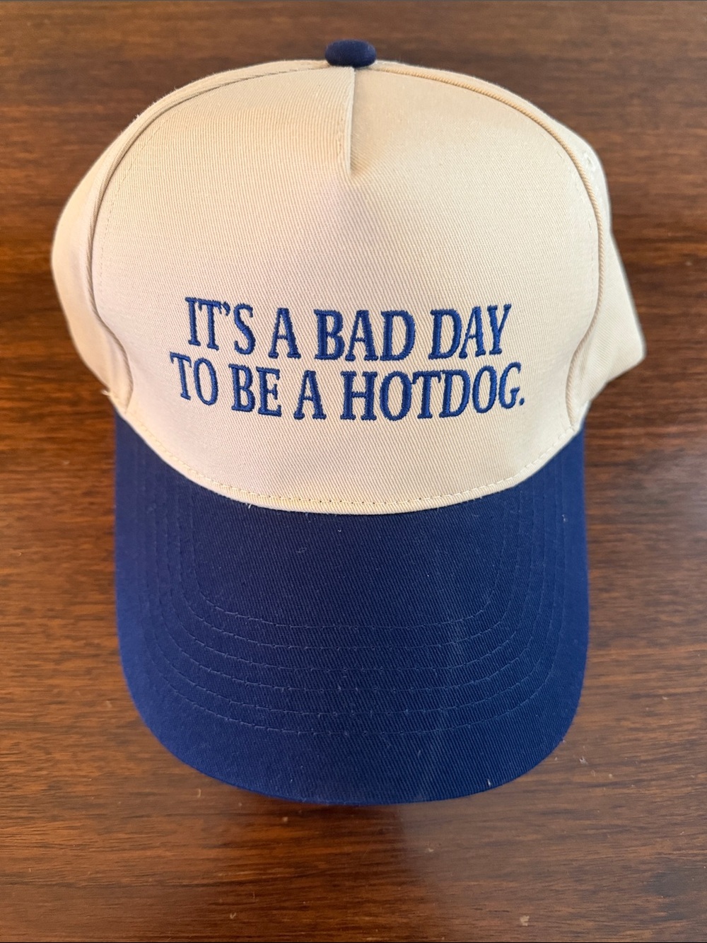 Beige and Navy 'It's a Bad Day to Be a Hotdog' Cap